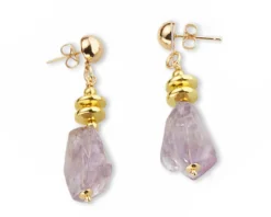 Orecchini violette ottone finitura dorata con ametista sasso, citrino sasso Sovrani