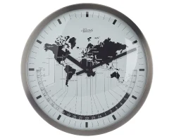 Orologio da parete acciaio quadrante bianco e planisfero nero Hermle