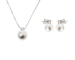 Parure collana e orecchini argento con shell pearl e cubic zirconia Sovrani