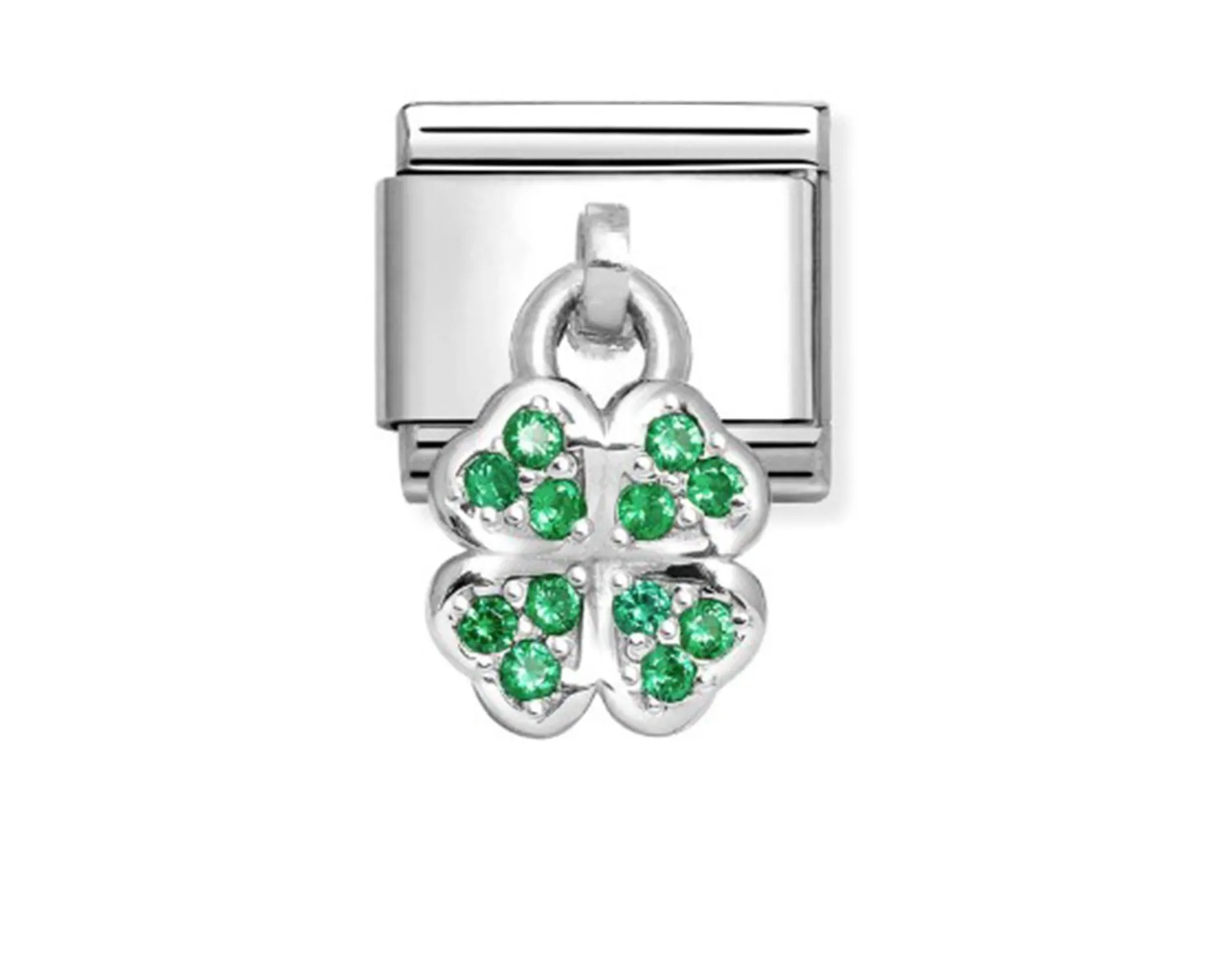 Pendente quadrifoglio composable acciaio argento e zirconi Nomination