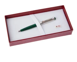 Penna a sfera classica lady argento con puntale e testina in lacca verde Settelaghi