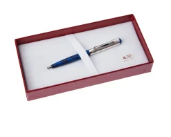 Penna a sfera classica lady argento con puntale e testina in lacca blu Settelaghi