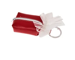 Portachiavi con zip portaconfetti in ecopelle rosso con fiocco cotone Selezione zanolli