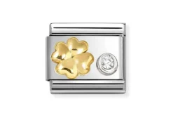 Quadrifoglio composable acciaio oro e zircone Nomination