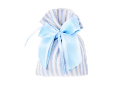 Sacchetto portaconfetti righe panna e azzurro e fiocco raso organza azzurro Selezione zanolli