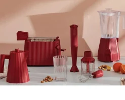 Set frullatore plissè rosso con frusta e tritatutto (4 pezzi) Alessi