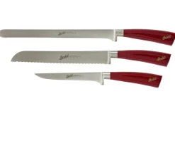 Set 3 pezzi prosciutto elegance acciaio con manico rosso Berkel