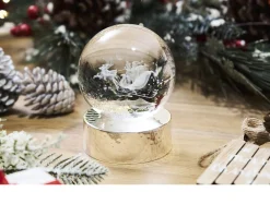 Sfera di cristallo babbo natale con incisione laser 3d e base in argento lucido Selezione zanolli