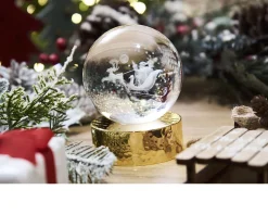 Sfera di cristallo babbo natale con incisione laser 3d e base in oro lucido Selezione zanolli