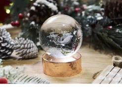 Sfera di cristallo babbo natale con incisione laser 3d e base in rame lucido Selezione zanolli