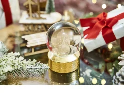 Sfera di cristallo sacra famiglia con incisione laser 3d e base in oro lucido Selezione zanolli