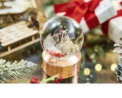 Sfera di cristallo sacra famiglia con incisione laser 3d e base in rame lucido Selezione zanolli