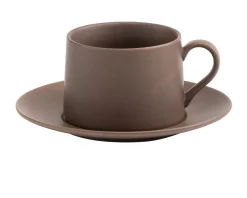 Tazza the con piattino levante porcellana marrone Zafferano
