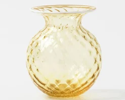 Vaso fiori balloton vetro di murano burro con filo lattimo Venini