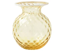 Vaso fiori balloton vetro di murano burro con filo lattimo Venini