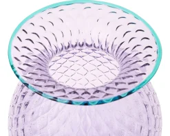 Vaso fiori balloton vetro di murano lilla con filo verde menta Venini