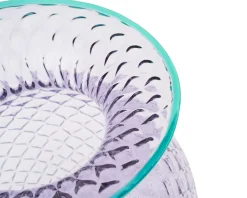 Vaso fiori balloton vetro di murano lilla con filo verde menta Venini