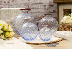 Vaso monofiore balloton vetro di murano iceberg con filo rosso Venini