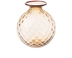 Vaso monofiore balloton vetro di murano moka con filo rosso Venini