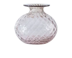 Vaso monofiore balloton vetro di murano rosa cipria con filo rosso sangue di bue Venini