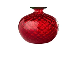 Vaso monofiore balloton vetro di murano rosso con filo verde mela Venini