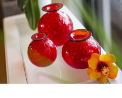 Vaso monofiore balloton vetro di murano rosso con filo verde mela Venini