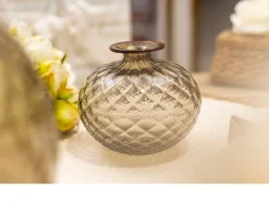 Vaso monofiore balloton vetro di murano talpa con filo rosso Venini