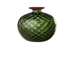 Vaso monofiore balloton vetro di murano verde mela con filo rosso Venini