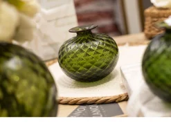 Vaso monofiore balloton vetro di murano verde mela con filo rosso Venini