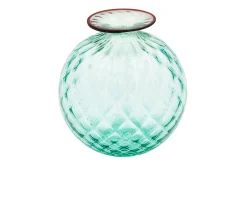 Vaso monofiore balloton vetro di murano verde menta con filo rosso Venini