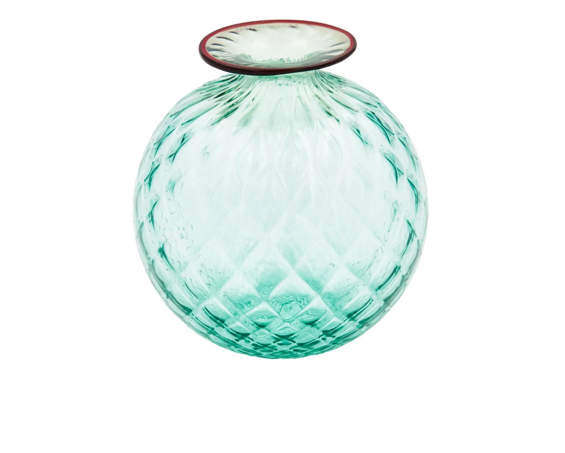 Vaso monofiore balloton vetro di murano verde menta con filo rosso Venini