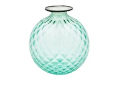 Vaso monofiore balloton vetro di murano verde menta con filo rosso Venini