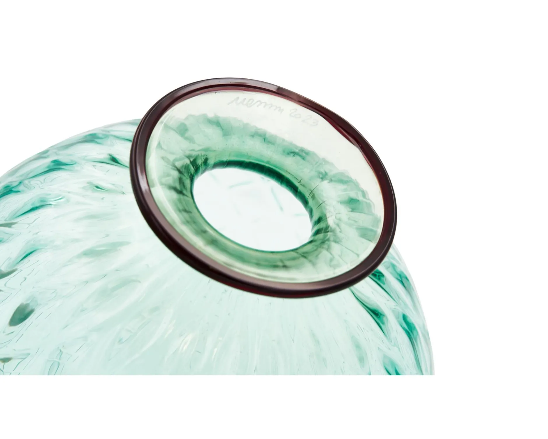 Vaso monofiore balloton vetro di murano verde menta con filo rosso Venini
