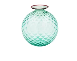 Vaso monofiore balloton vetro di murano verde menta con filo rosso Venini