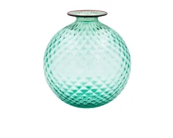 Vaso monofiore balloton vetro di murano verde menta con filo rosso Venini