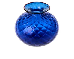 Vaso monofiore balloton vetro di murano zaffiro con filo rosso Venini