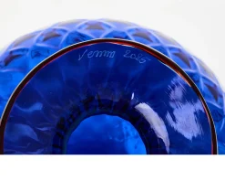 Vaso monofiore balloton vetro di murano zaffiro con filo rosso Venini