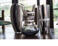 Vaso ogiva vetro di murano latte nero grigio Carlo moretti