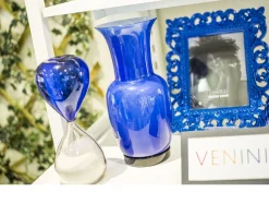 Vaso opalino vetro di murano zaffiro e lattimo Venini
