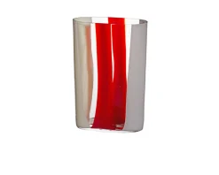 Vaso ovale vetro di murano esperimenti rosso avorio e grigio Carlo moretti