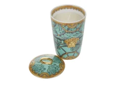 Vaso portacandela la scala del palazzo porcellana verde con coperchio e candela Versace