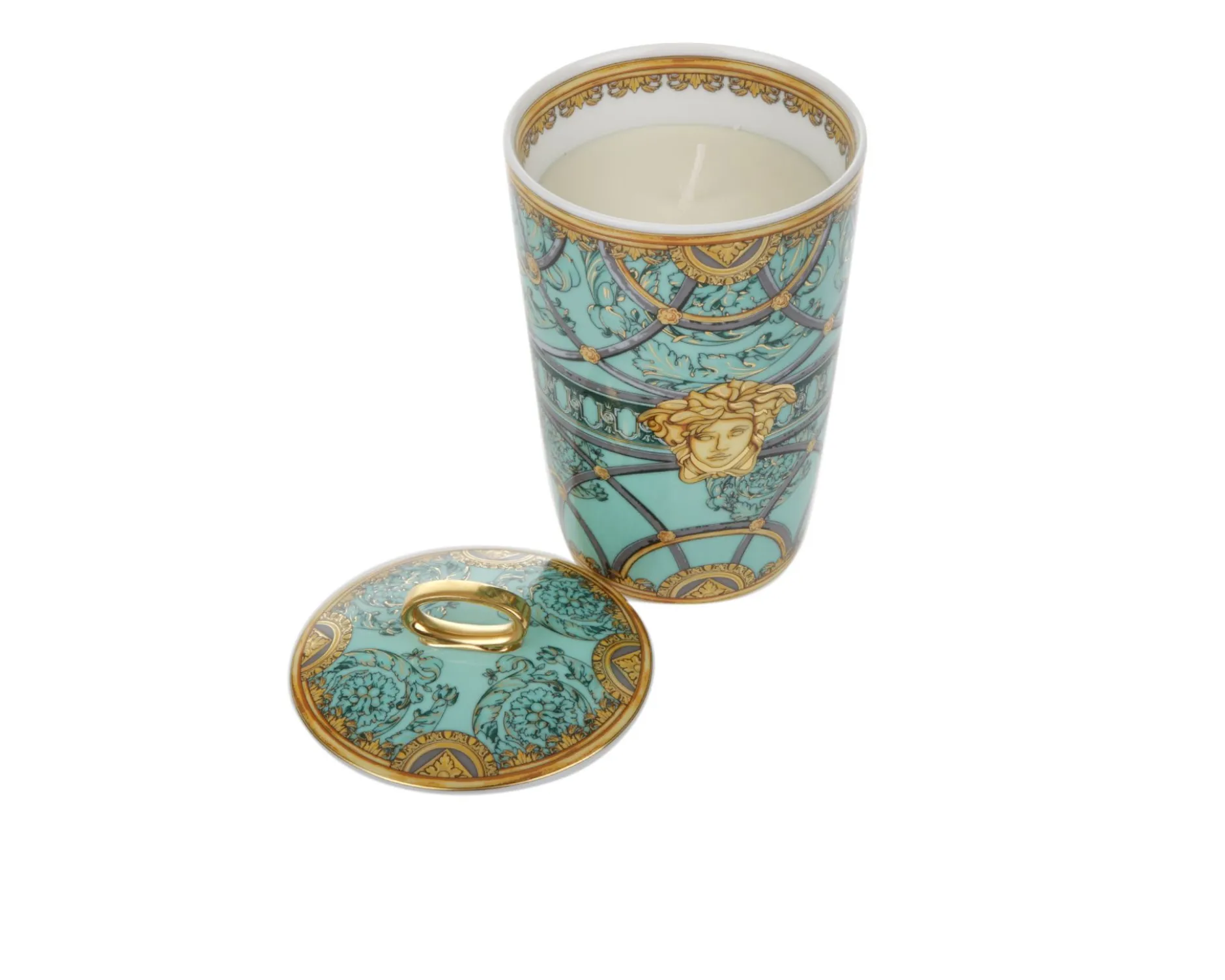 Vaso portacandela la scala del palazzo porcellana verde con coperchio e candela Versace