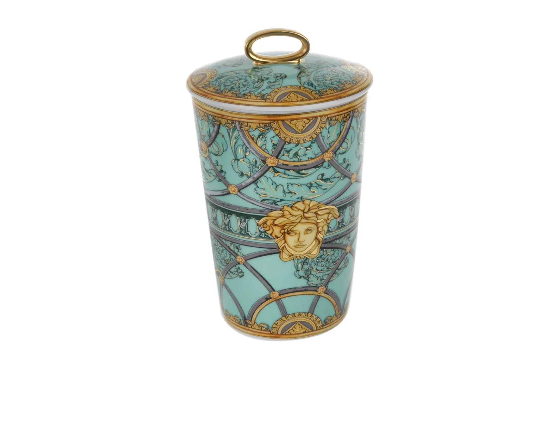 Vaso portacandela la scala del palazzo porcellana verde con coperchio e candela Versace