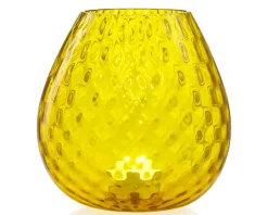 Vaso portacandela macramè l vetro di murano giallo Nasonmoretti