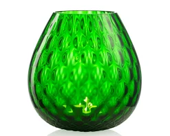 Vaso portacandela macramè l vetro di murano verde pino Nasonmoretti
