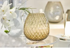 Vaso portacandela macramè xl vetro di murano marrone Nasonmoretti