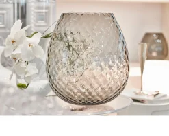 Vaso portacandela macramè xxl vetro di murano grigio Nasonmoretti