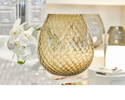 Vaso portacandela macramè xxl vetro di murano marrone Nasonmoretti