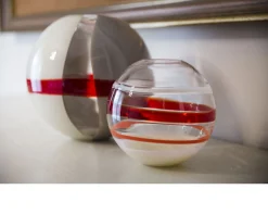 Vaso sfera vetro di murano grigio avorio rosso Carlo moretti