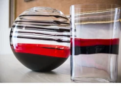 Vaso sfera vetro di murano nero rosso Carlo moretti